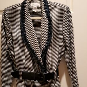 Nancy Crystal Black White Belted Houndstooth Long Dress Size 8